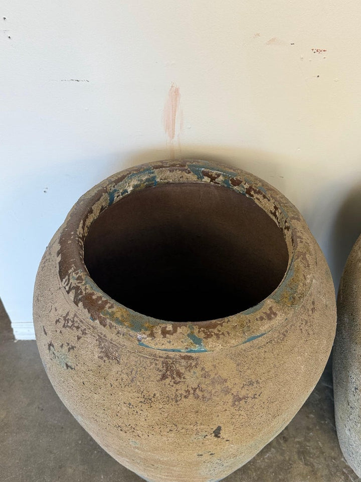 Pair of Monumental Antique Water Jars - Large with Original Turquoise Glaze