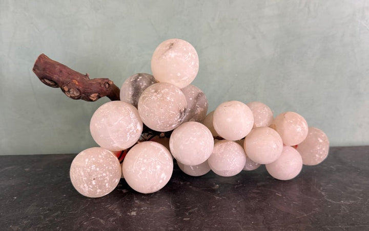 Italian Carved Alabaster Grapes on Natural Wood Vine, Mid-Century