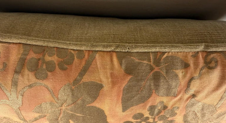 Pair of Authentic Fortuny “Vine & Grapes” Pattern Pillows in Coral and Gold