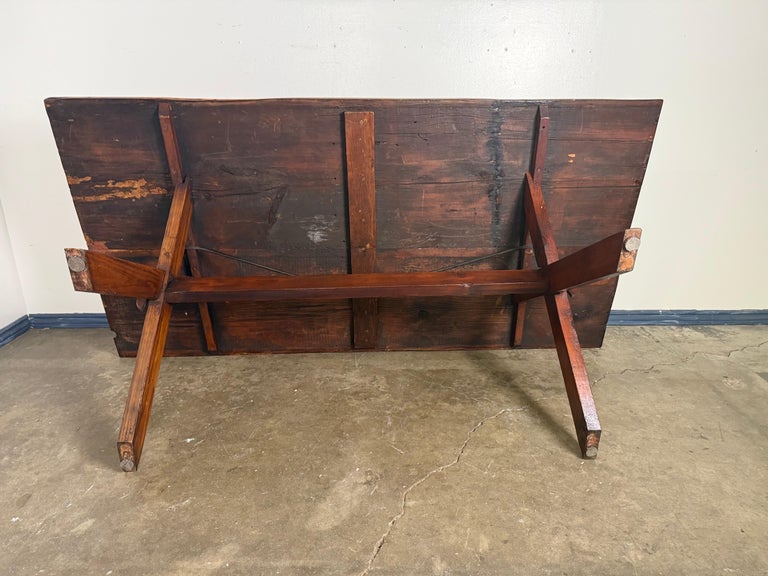 Rustic Trestle Dining Table with Handcrafted Plank Top, Mid-20th Century