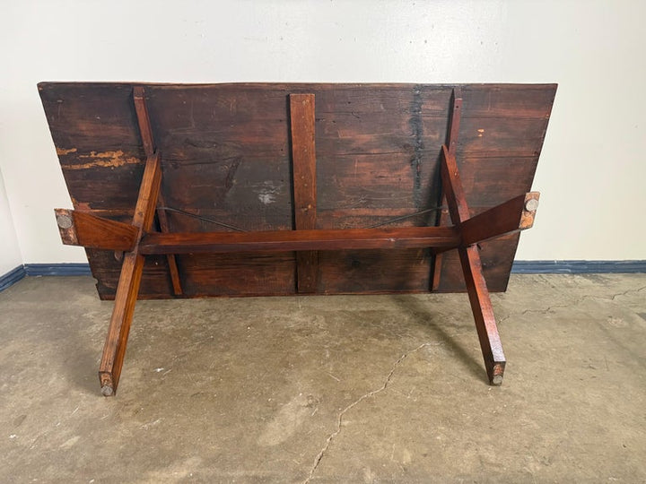 Rustic Trestle Dining Table with Handcrafted Plank Top, Mid-20th Century