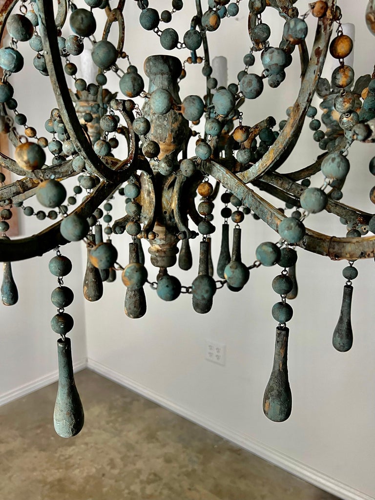 Italian Style Wood and Iron Chandelier with Wood Drops By MLA