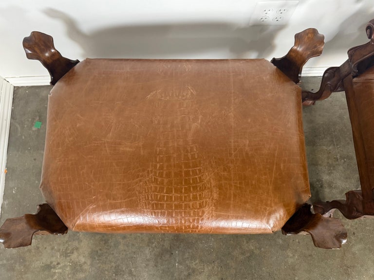 Pair of Spanish Revival Embossed Leather Benches