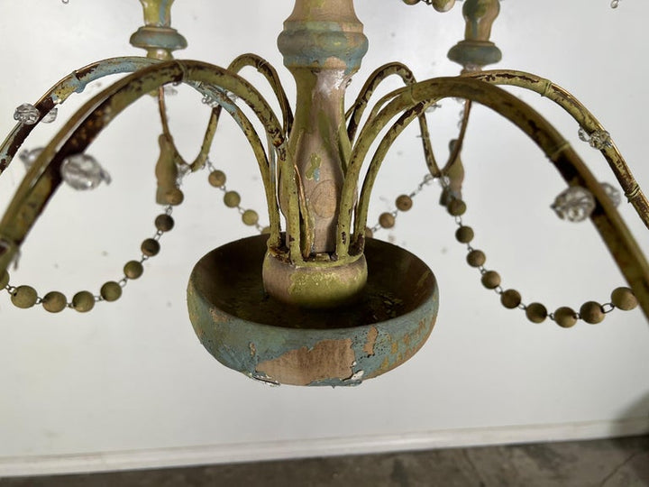 12-Arm Painted Wood Beaded Chandelier with Tassels