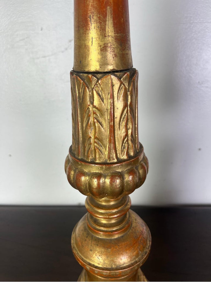 Pair of 19th-Century Italian Gilt Wood Candlesticks w/ Prickets