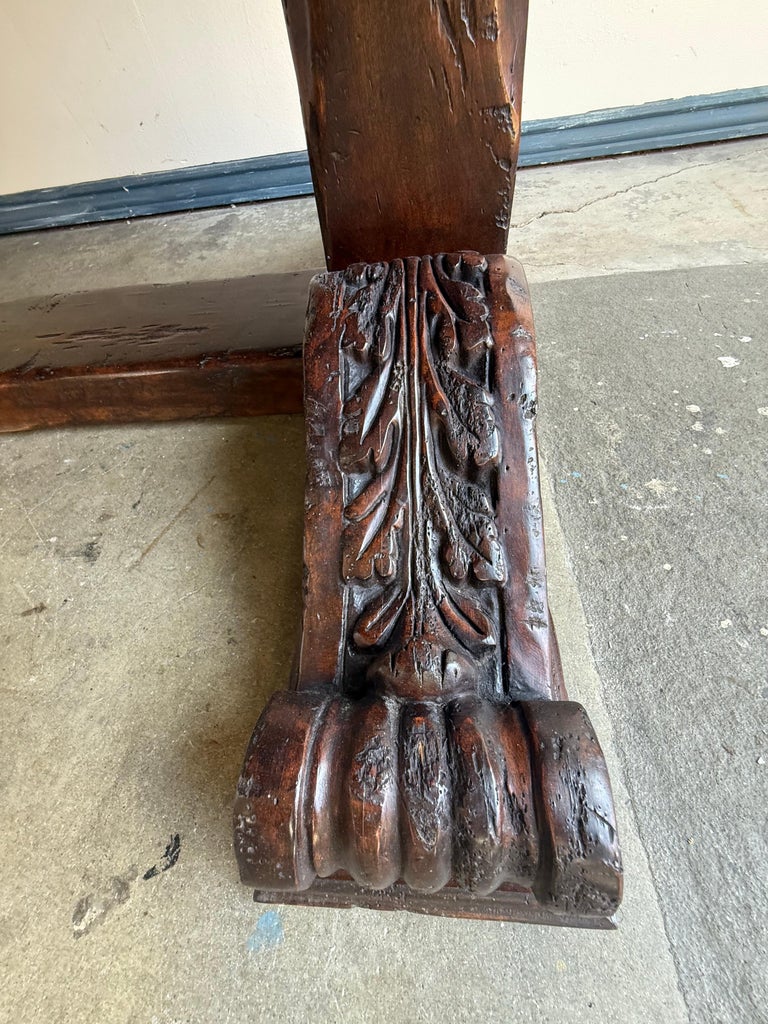 Monumental Spanish Revival Carved Trestle Dining Table, Early 20th Century