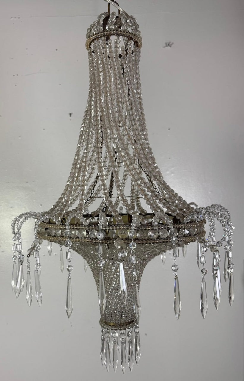 Elegant Early 20th Century Empire-Style Crystal Beaded Chandelier