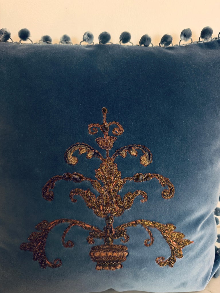 Pair 19th Century French Metallic Applique - Hand-Embroidered Velvet Pillows