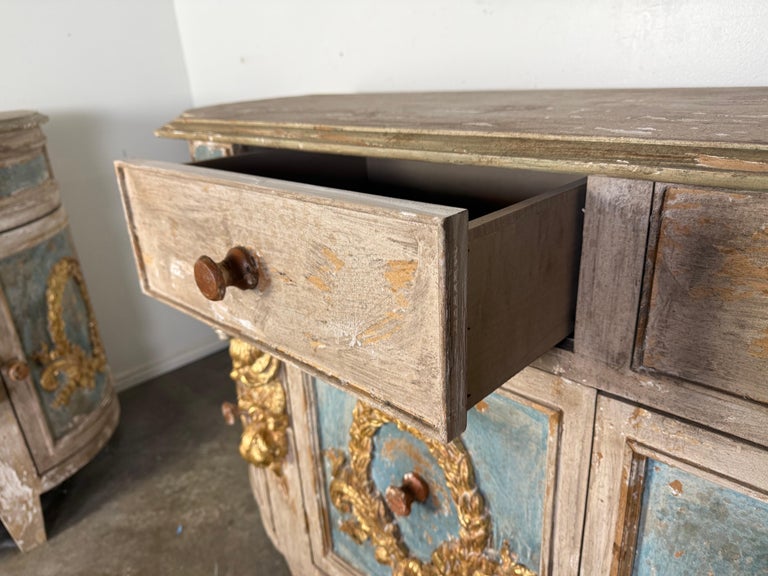 Italian Painted Carved Wood Credenza w/ Wreathes