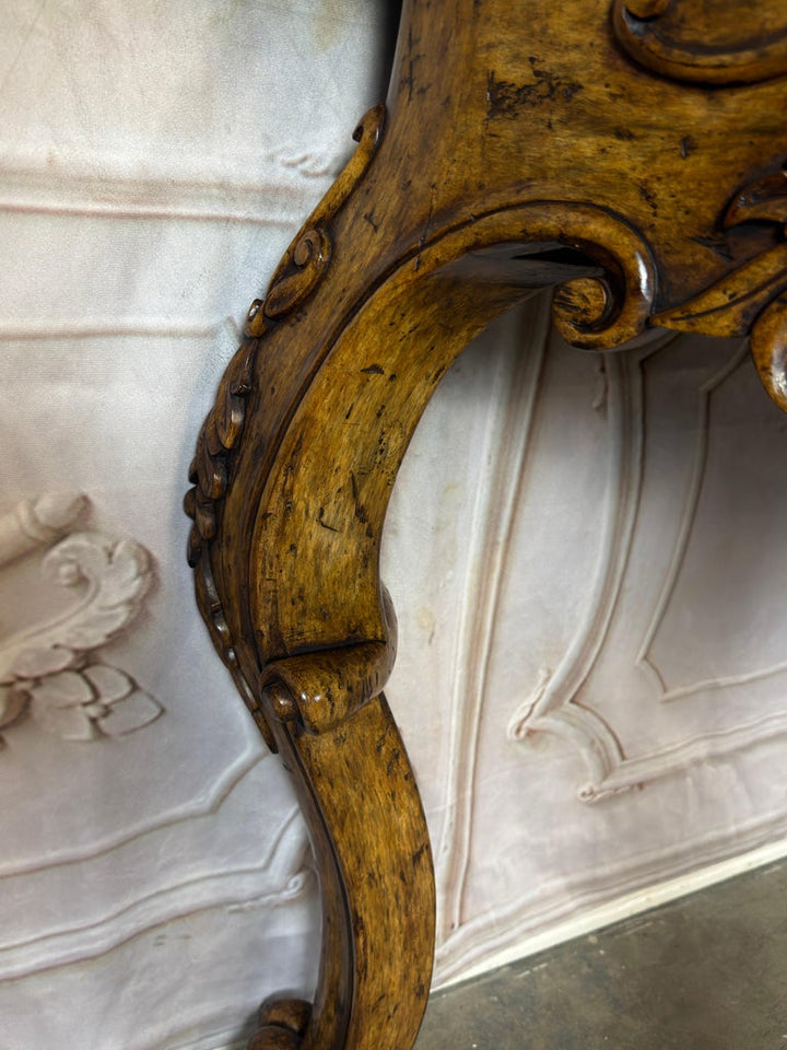Italian Rococo Style Hand- Carved Walnut Console Table