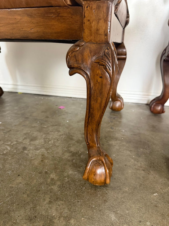 Pair of Spanish Revival Embossed Leather Benches
