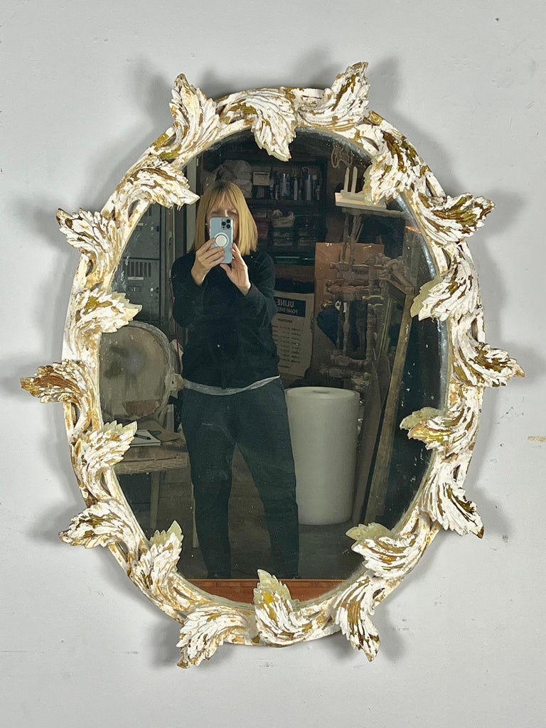 Italian Painted Mirror w/ Leaves C. 1930