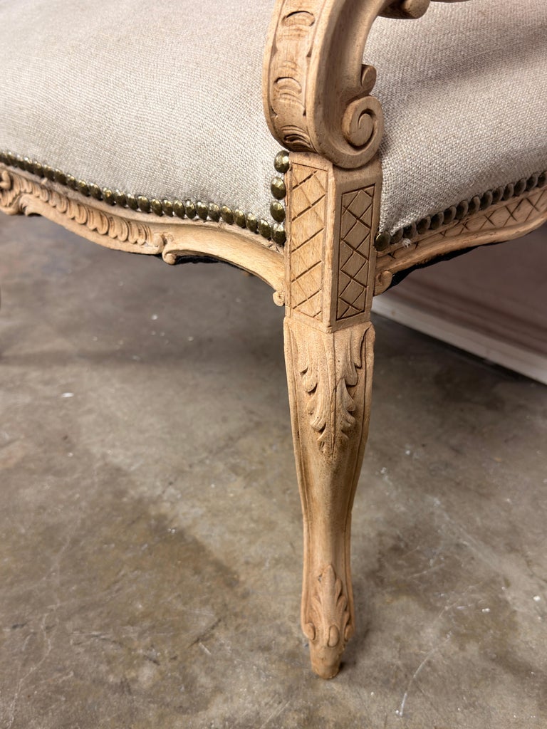 Antique Venetian Rococo Pierced Bench Settee- Hand Carved Bleached Walnut
