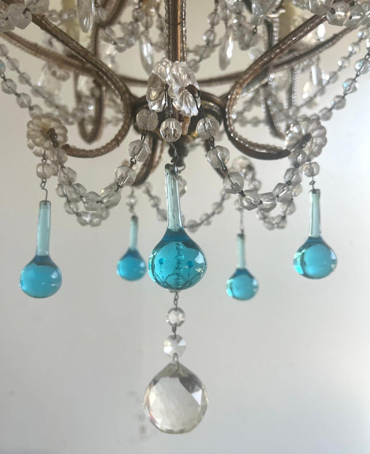 Five Light Italian Crystal Beaded Chandelier C. 1930