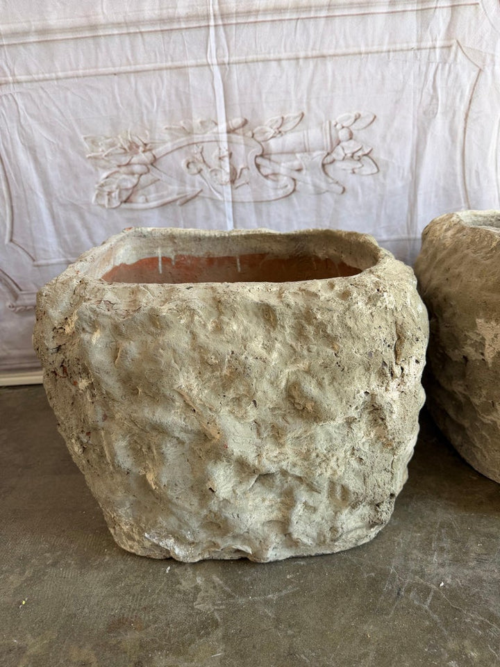 Pair of Rustic Style Terra Cotta Planters with Organic Form