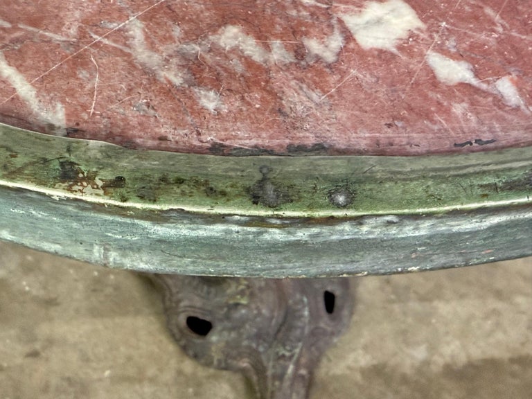 Antique French Bistro Table with Rosso Verona Marble Top