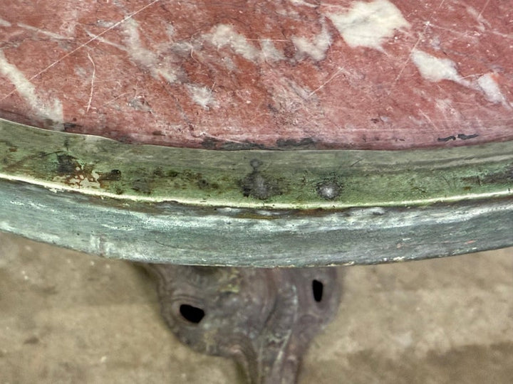 Antique French Bistro Table with Rosso Verona Marble Top