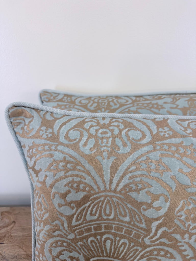 Custom Aquamarine & Gold Fortuny lumbar Pillows