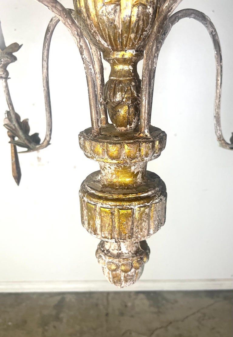 Four Light Italian Gilt Wood Carved Chandelier C. 1900's