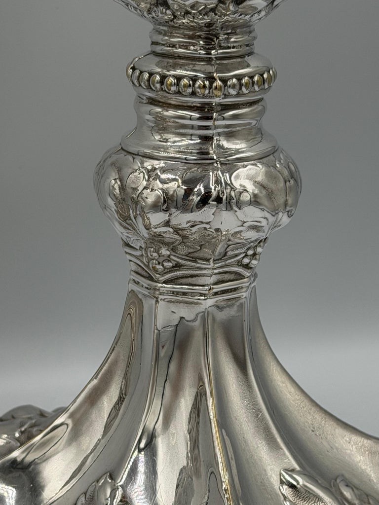 Pair of Baroque Revival Silver Candlesticks with Figural Tripod Bases