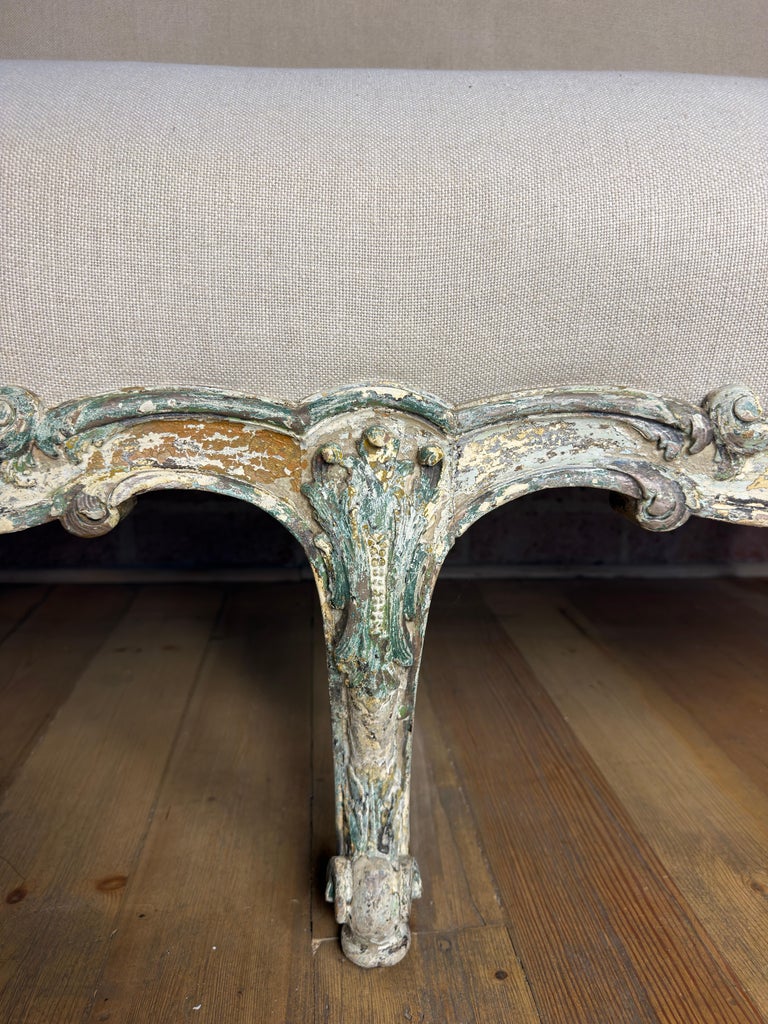 French Louis XV Corbeille Settee with Original Distressed Patina and Shell Crest