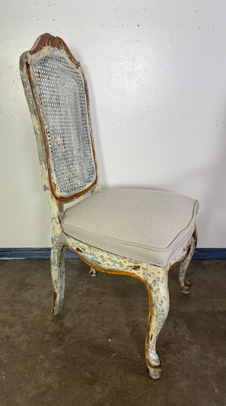 Set of 8 Distressed French Louis XV Style Dining Chairs with Cane Backs