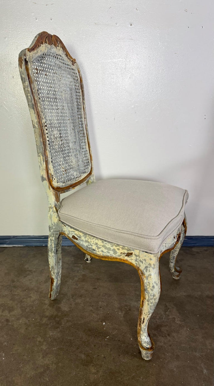 Set of 8 Distressed French Louis XV Style Dining Chairs with Cane Backs