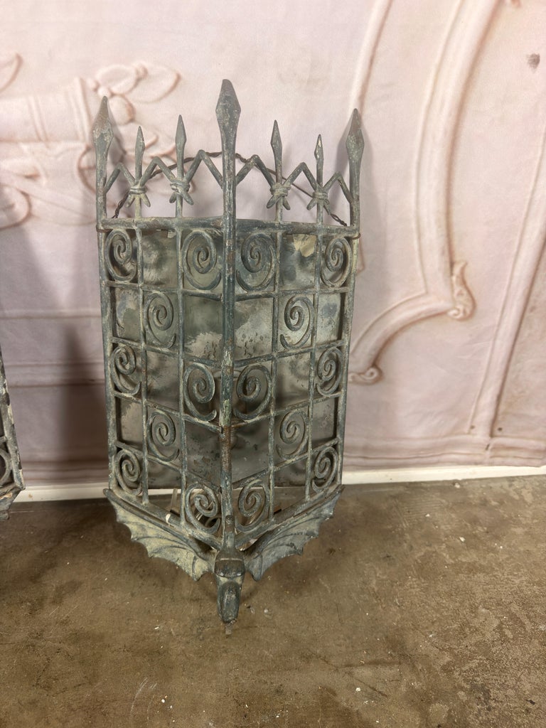 Pair of Gothic Revival Metal Iron Dragon Sconces