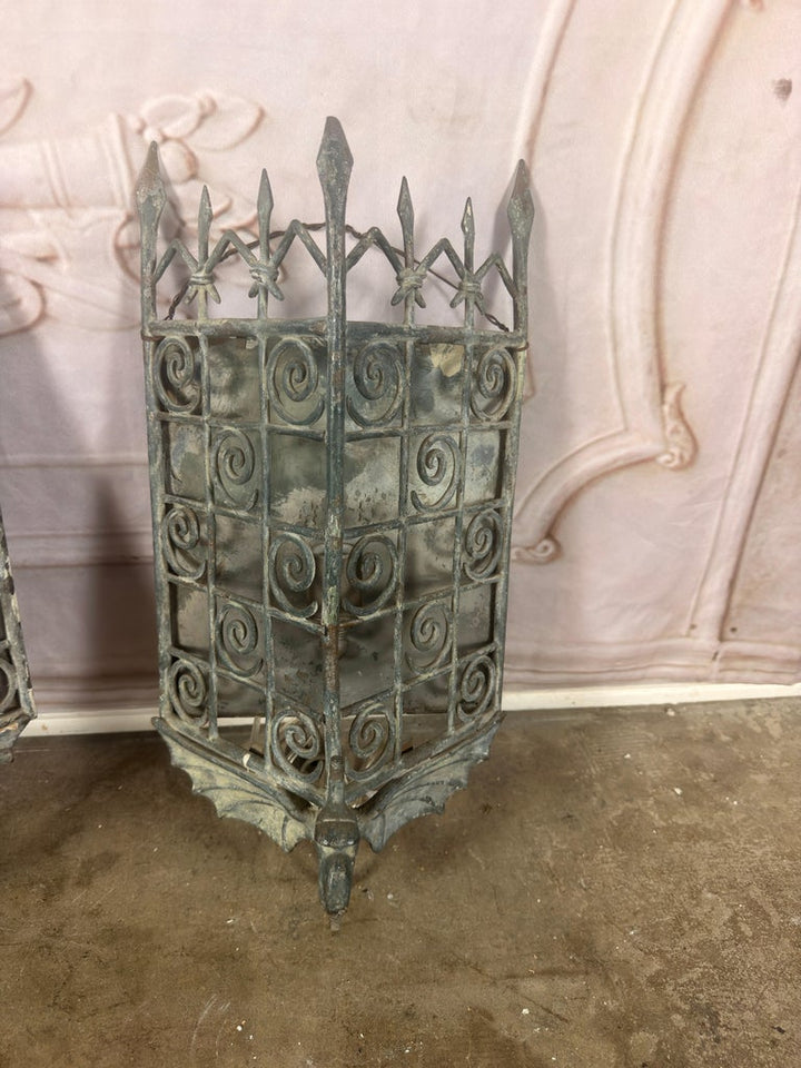 Pair of Gothic Revival Metal Iron Dragon Sconces