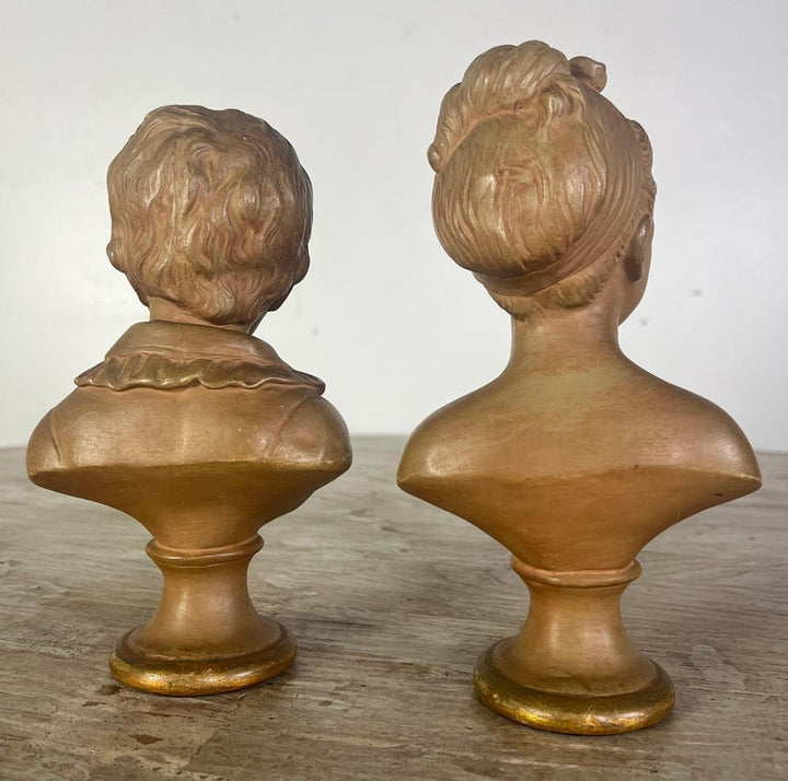 Pair of Petite Borghese Terra Cotta Busts C. 1960's