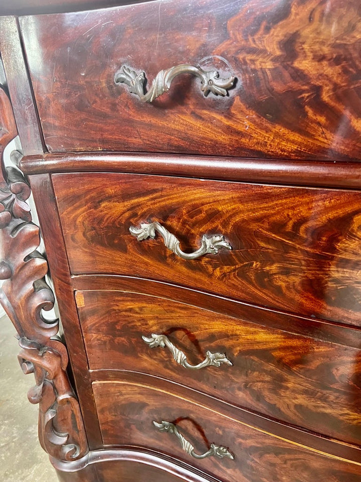 19th Century English Feathered Mahogany '4' Drawer Commode