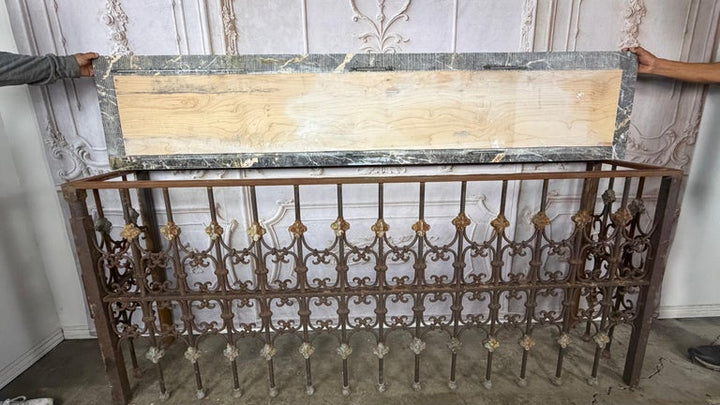 Pair of 19th Century Wrought Iron Consoles with Marble Tops