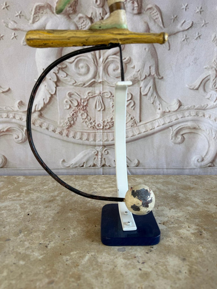 Vintage Folk Art Balancing Baseball Player Kinetic Sculpture