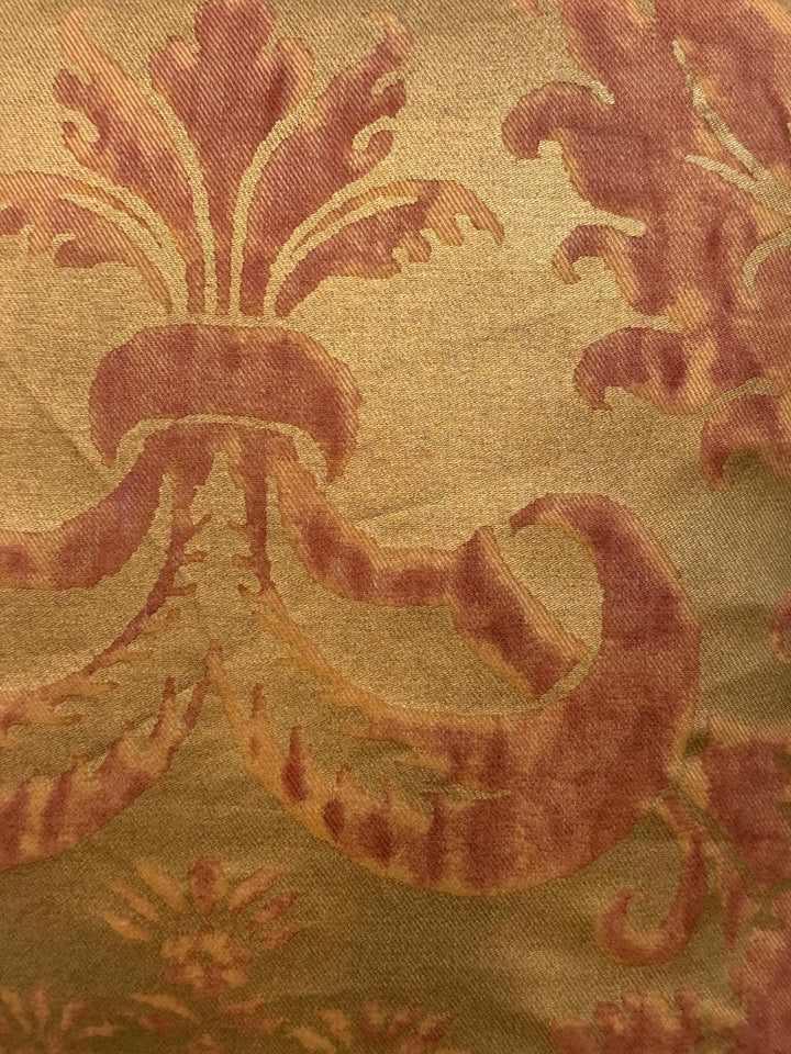 Custom Mariano Fortuny Pillows in Antique Gold &amp; Coral Damask