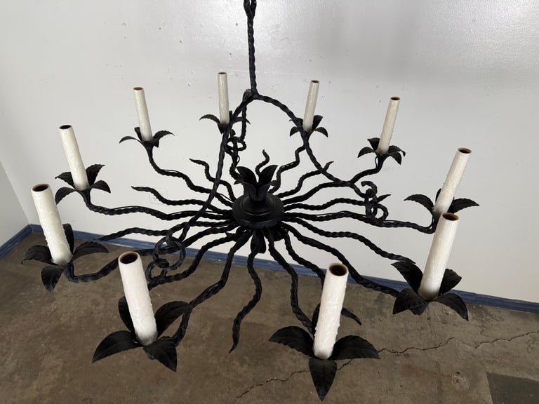 Spanish Revival Wrought Iron Twelve-Light Chandelier, circa 1930