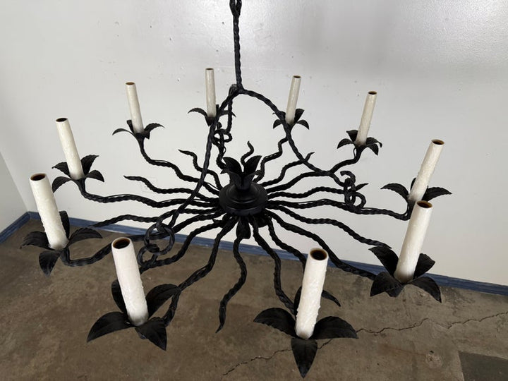 Spanish Revival Wrought Iron Twelve-Light Chandelier, circa 1930