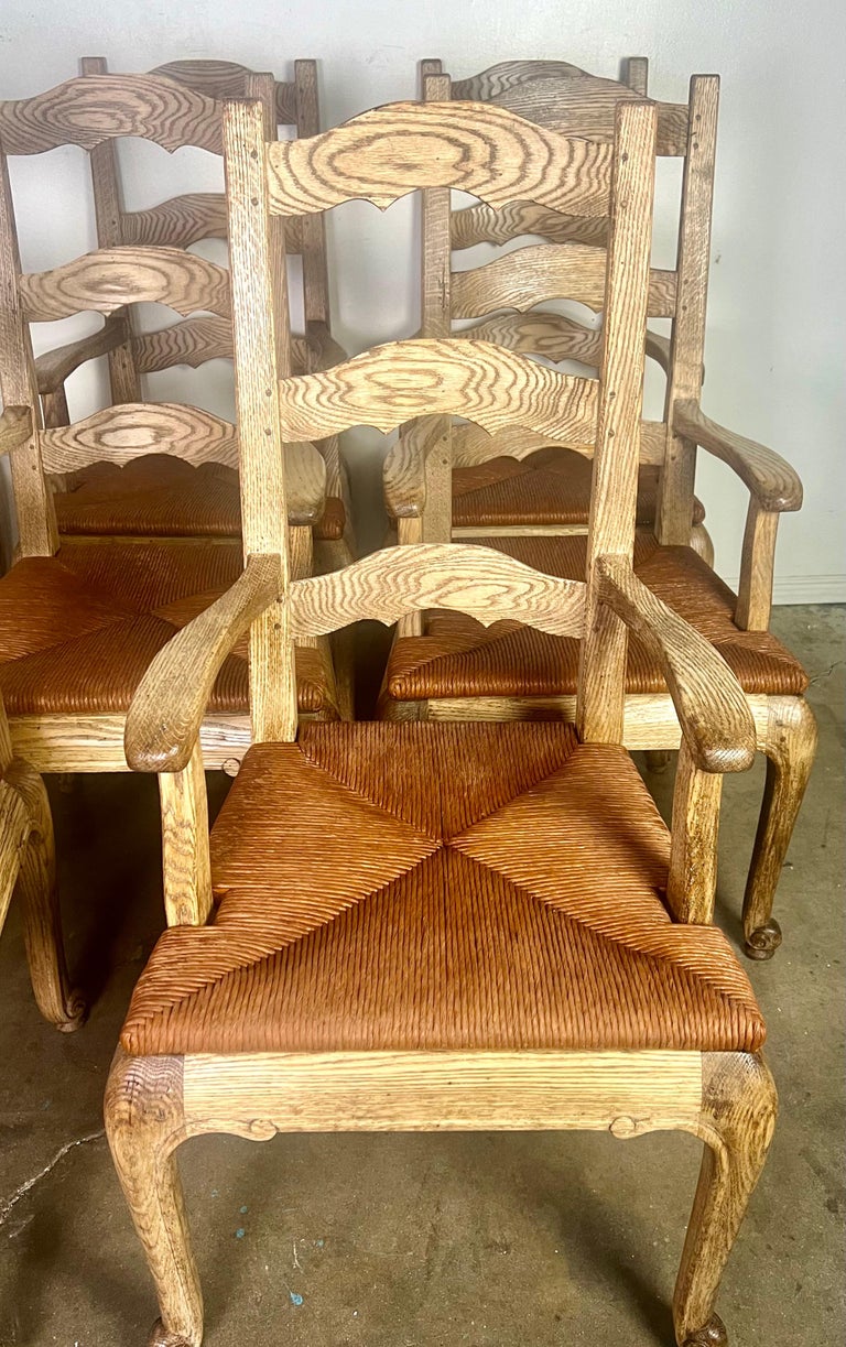 Set of Eight French Country Ladder Back Armchairs w/ Rush Seats