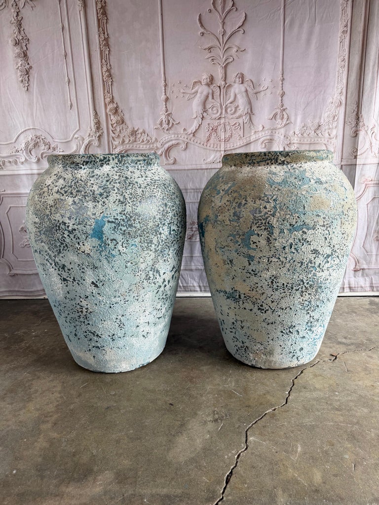 Terra cotta Blue Urns, Garden Elements, Elegant Design