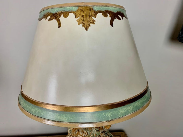 Pair of Custom Italian Acanthus Leaf Lamps. w/ Parchment  Shades