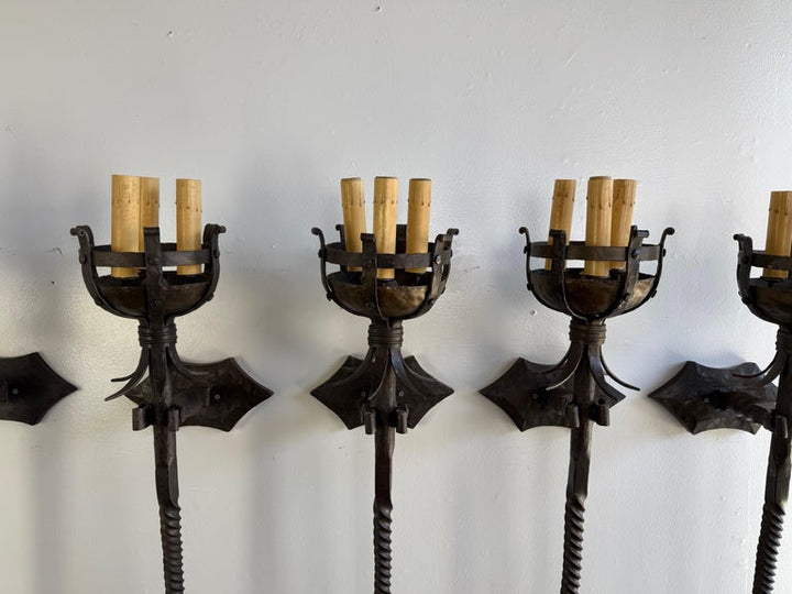 Set of Five Spanish Wrought Iron Sconces