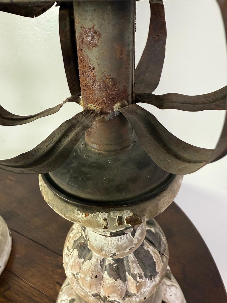 Pair of 19th Century Italian Lanterns with Carved and Painted Bases