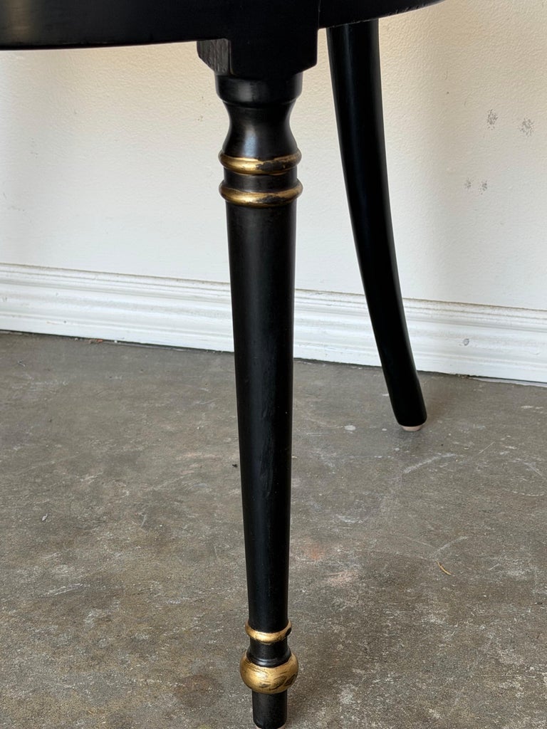 Set of Ten Regency-Style Ebonized Dining Chairs with Linen Seats