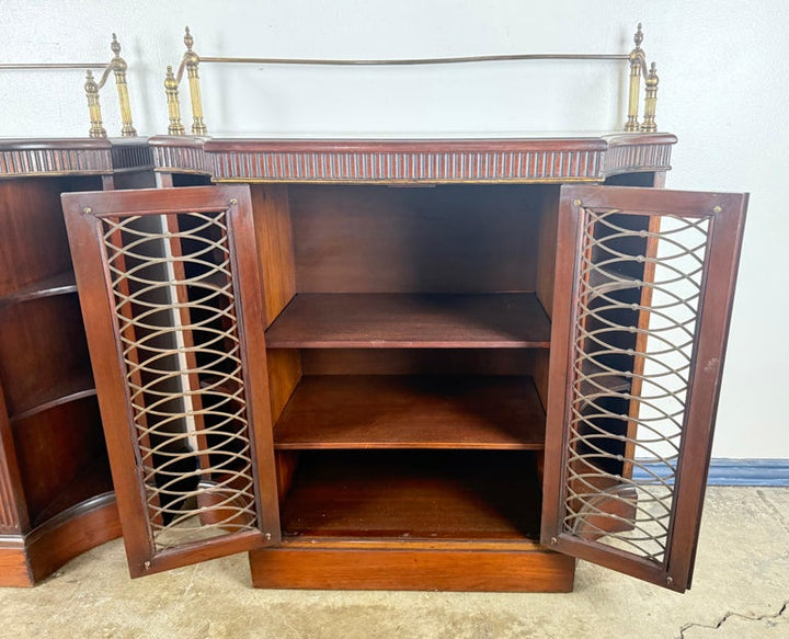 Pair of English Regency–Style Mahogany Bookcases with Brass Detailing