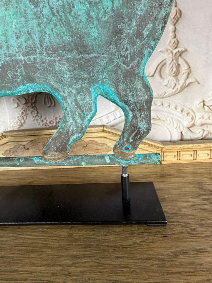 Folk Art Copper Pig Weathervane Object on Iron Base