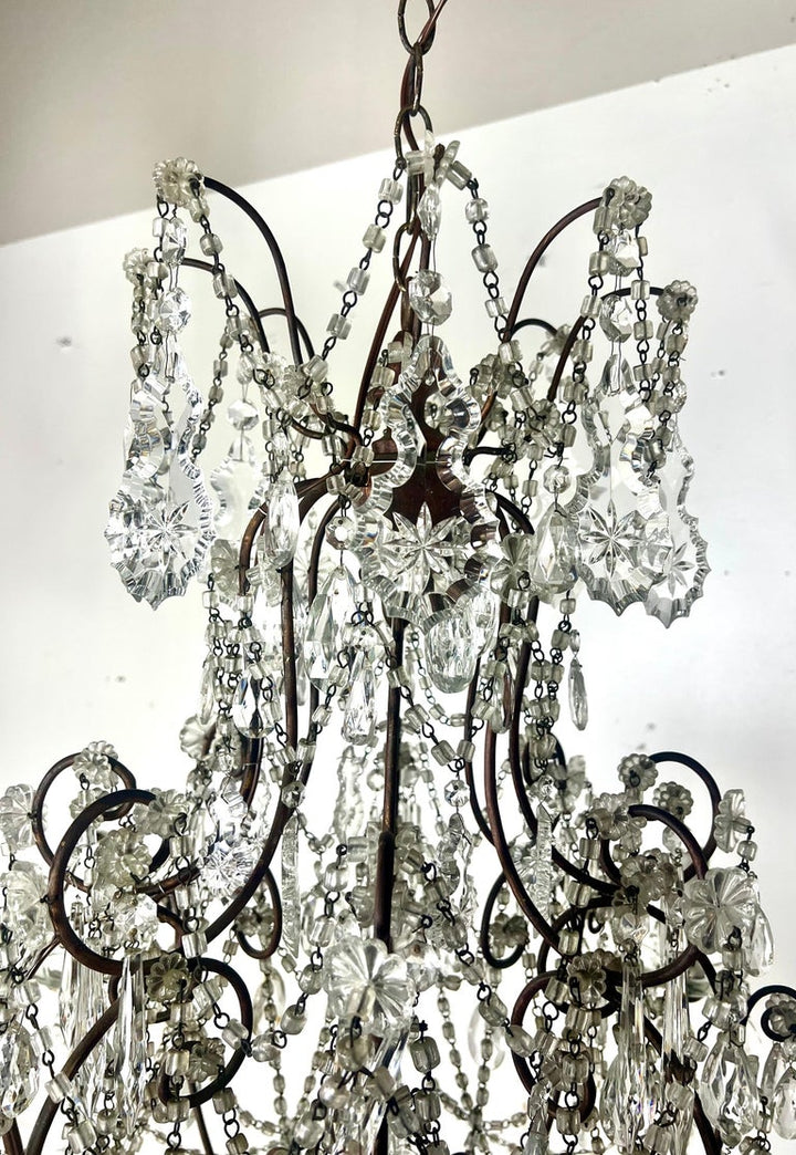 Pair of French Crystal & Beaded Chandeliers C. 1930's