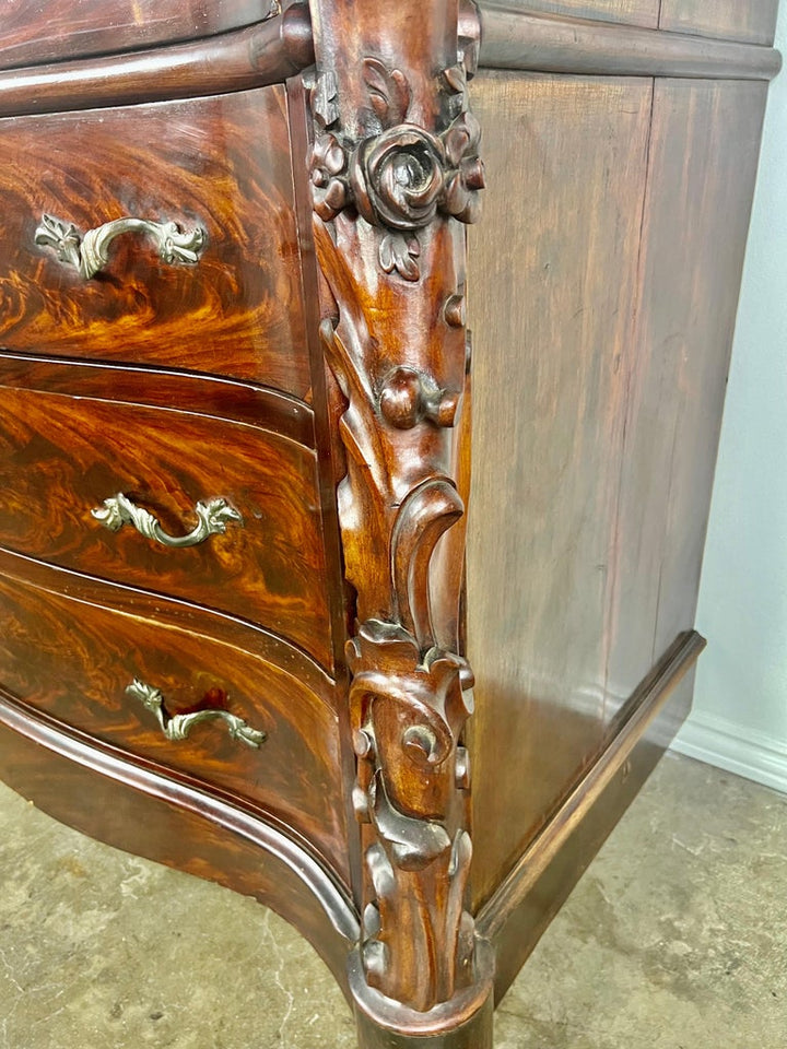 19th Century English Feathered Mahogany '4' Drawer Commode