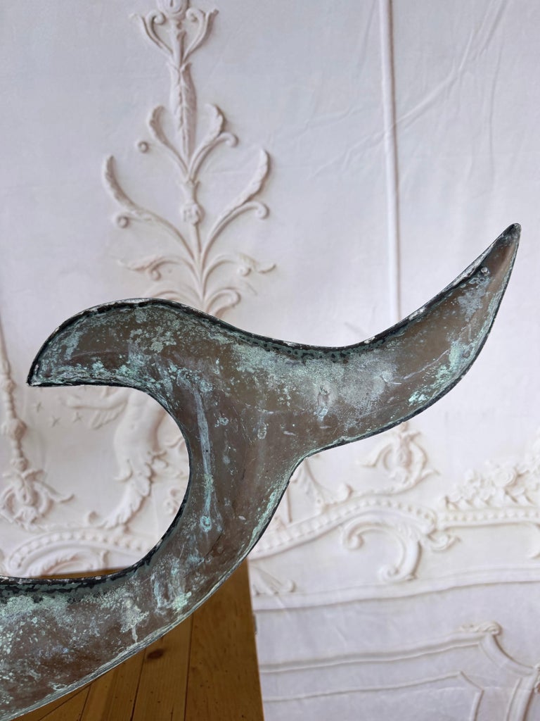 Monumental American Folk Art Copper Whale Weathervane with Verdigris Patina