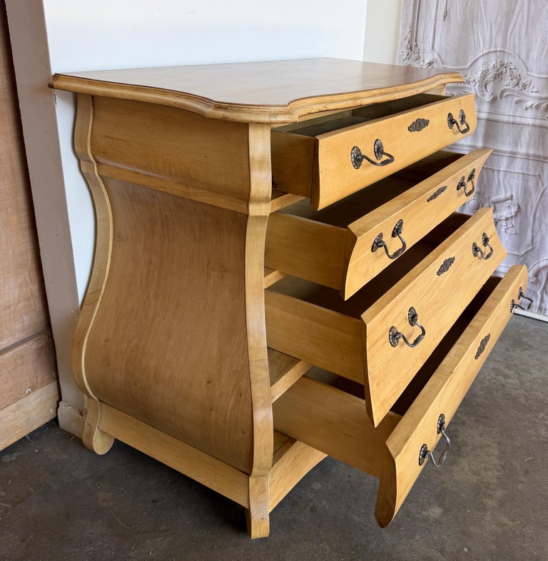A Sculptural Dutch Bombe Commode in Bleached Maple