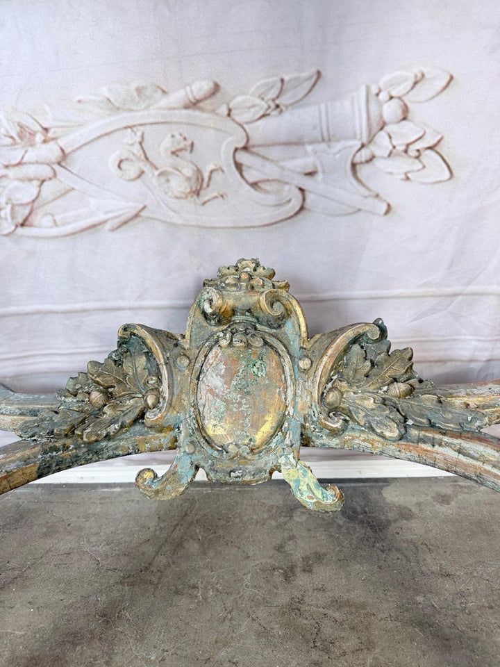 French Louis XVI Painted Gesso & Giltwood Console Table with Shaped Marble Top