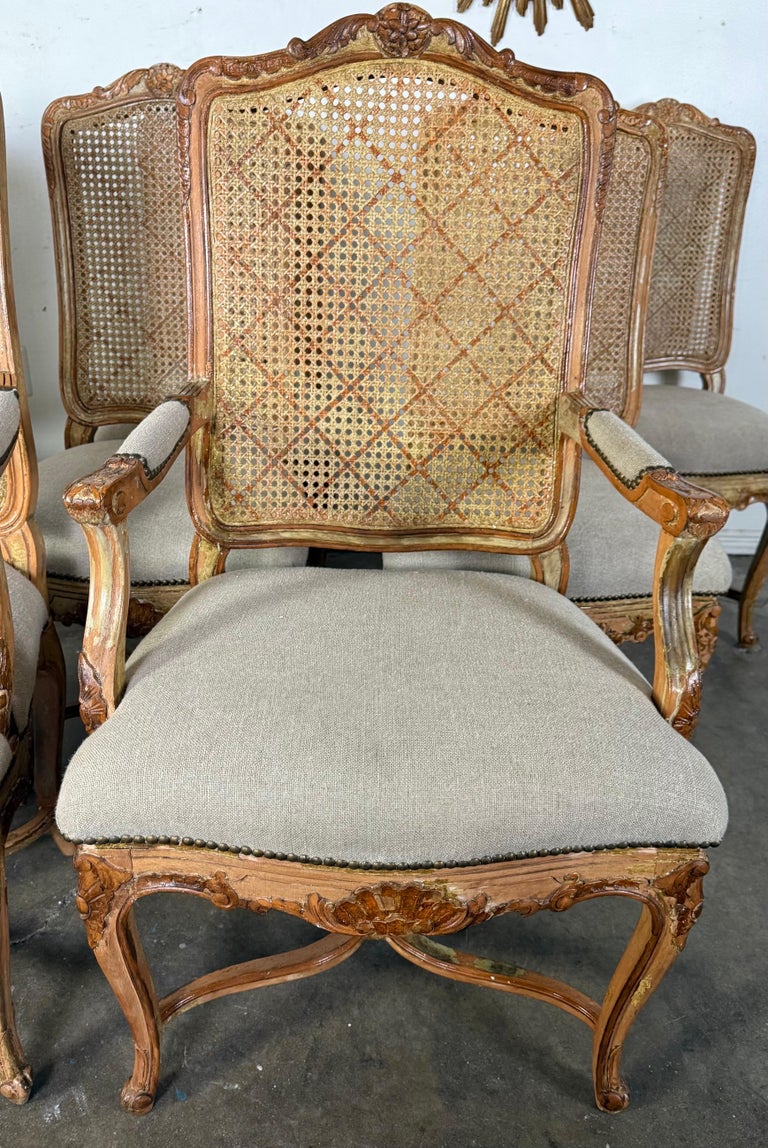 Set of Eight French Painted Caned Back Dining Chairs